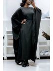 Abaya satiné noir over-size (36-52) avec élastique intérieur pour un effet ajusté   - 1
