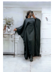 Abaya satiné noir over-size (36-52) avec élastique intérieur pour un effet ajusté   - 2
