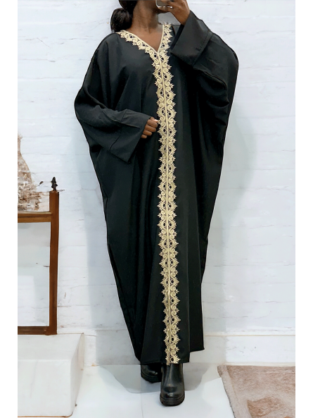 Abaya noire over size (36-52) avec sublime dentelle sur toute la longueur  - 3
