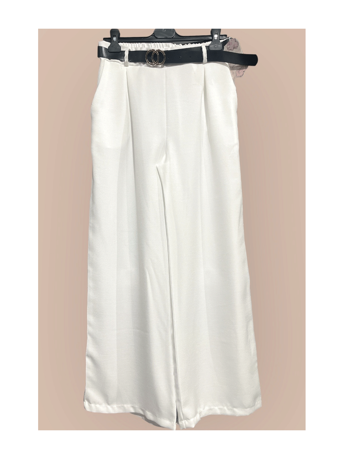 Pantalon palazzo blanc avec poches et ceinture - 1