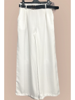 Pantalon palazzo blanc avec poches et ceinture - 1