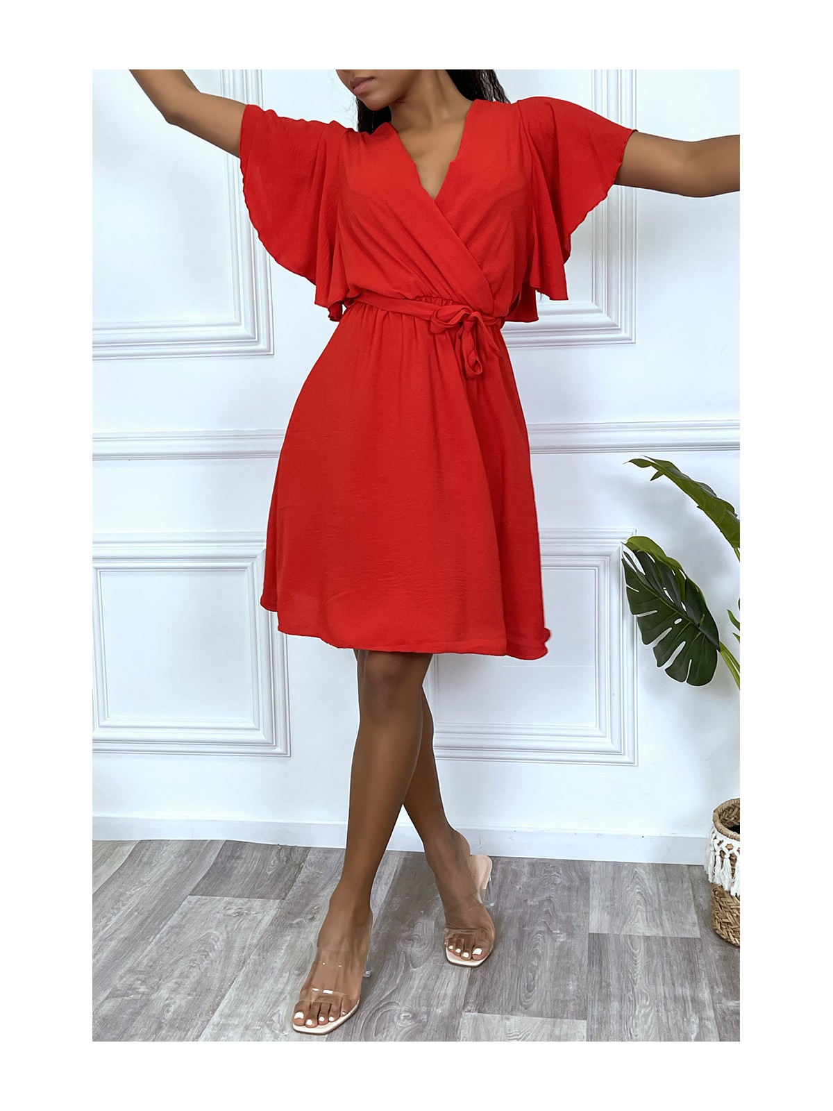 Robe patineuse rouge cache coeur - 1