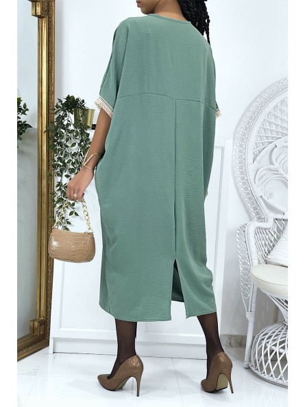 Robe tunique over size vert d'eau vol V avec dentelle - 4