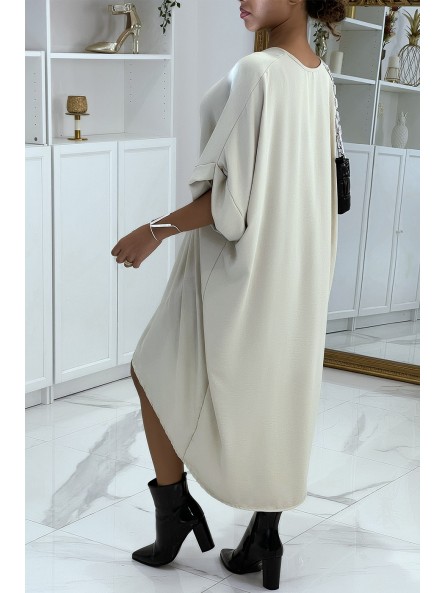 Longue robe tunique beige over-size croisé devant - 4