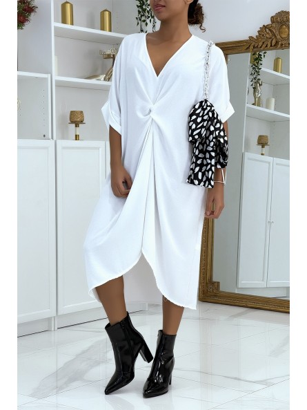 Longue robe tunique blanche over-size croisé devant - 1