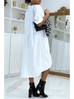 Longue robe tunique blanche over-size croisé devant - 3