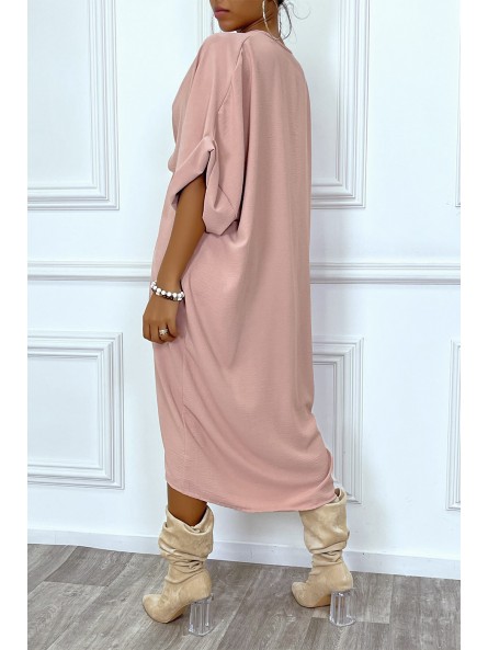 Robe tunique oversize rose col v détail froncé - 4