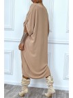 Robe tunique oversize camel col v détail froncé - 4