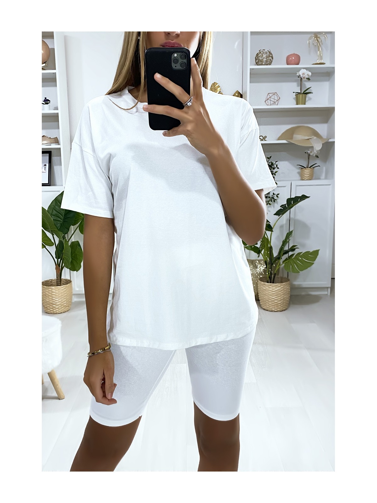 Ensemble short et t-shirt over size blanc très fashion - 1