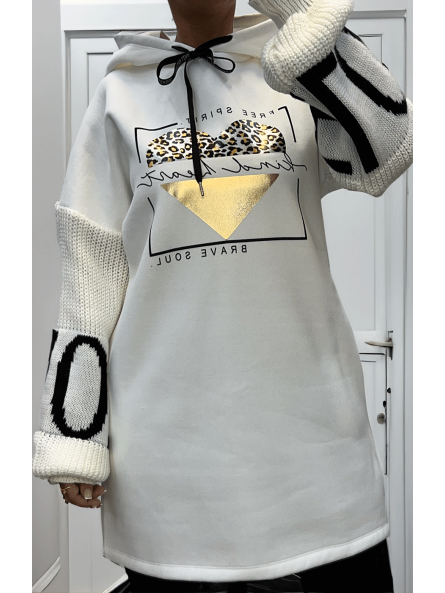 Robe tunique blanc avec capuche - 1