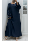 Longue abaya marine froncé aux manches  - 2