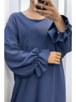 Longue abaya marine froncé aux manches  - 4