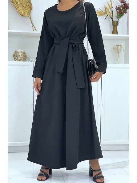 Longue abaya noire avec poches et ceinture - 1