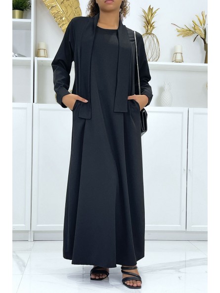 Longue abaya noire avec poches et ceinture - 3