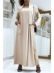Longue abaya beige avec poches et ceinture - 2