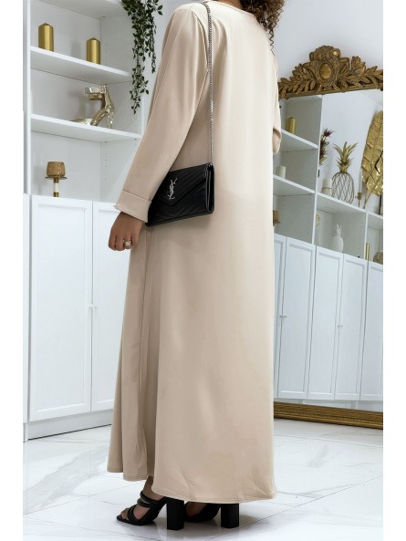 Longue abaya beige avec poches et ceinture - 3
