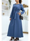 Longue abaya indigo avec poches et ceinture - 2