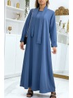 Longue abaya indigo avec poches et ceinture - 4