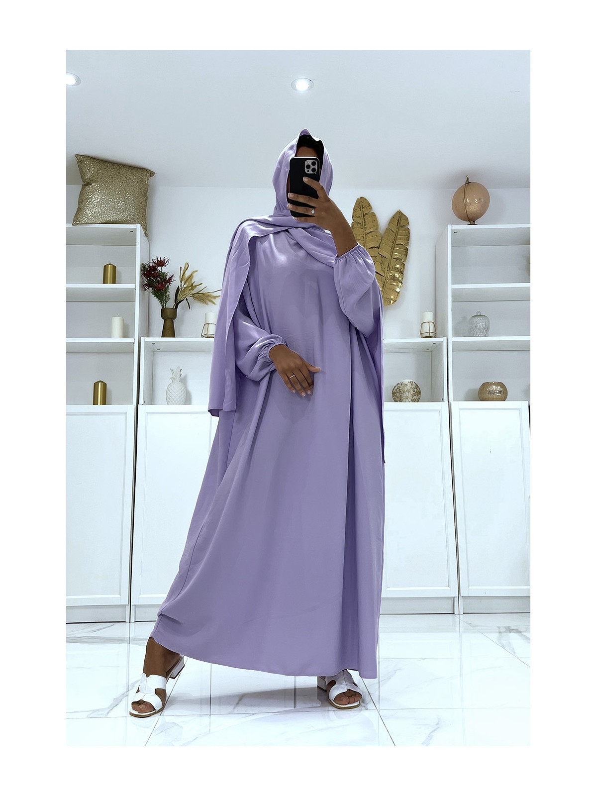 Abaya lilas avec voile intégré pas chère couleur vitaminée - 1