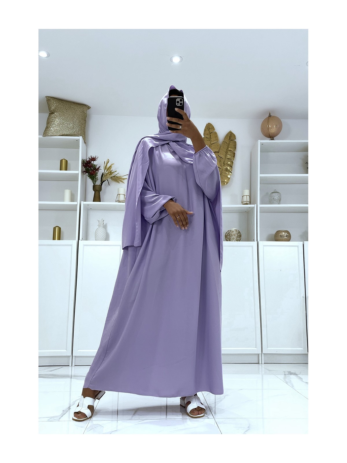 Abaya lilas avec voile intégré pas chère couleur vitaminée - 2