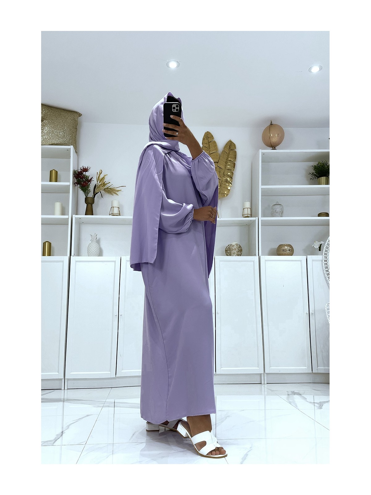 Abaya lilas avec voile intégré pas chère couleur vitaminée - 3