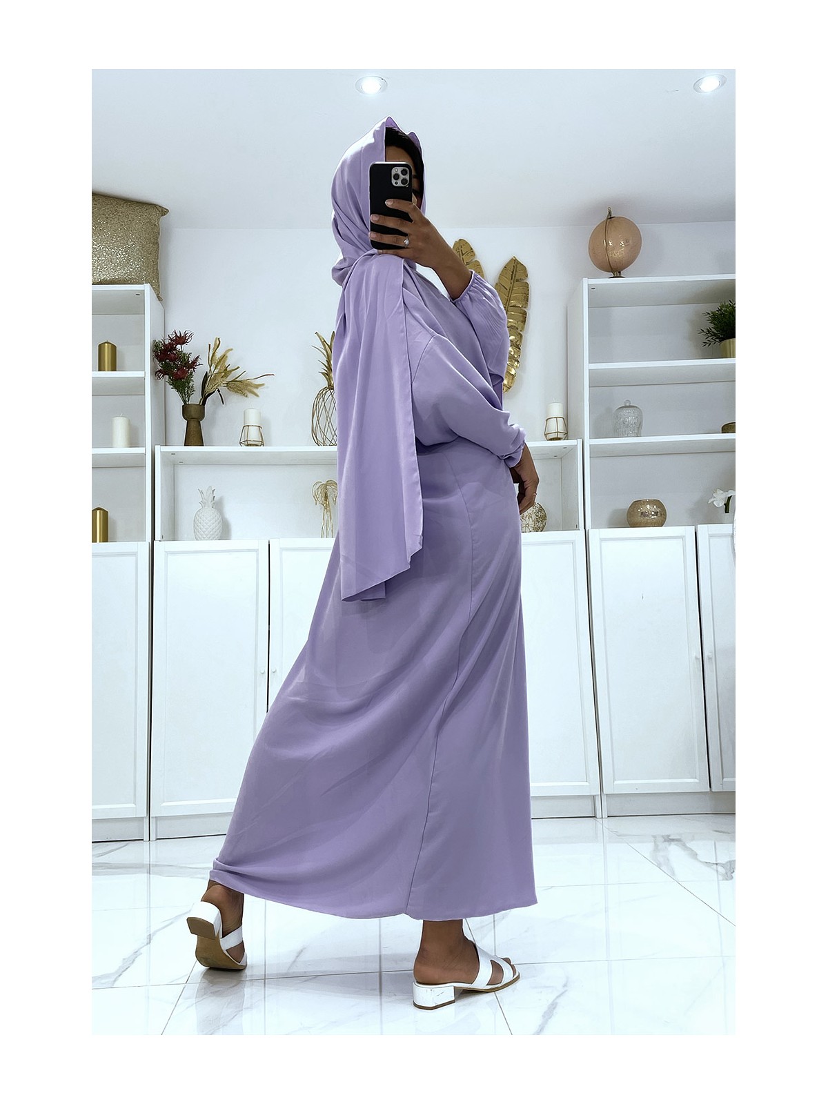 Abaya lilas avec voile intégré pas chère couleur vitaminée - 4