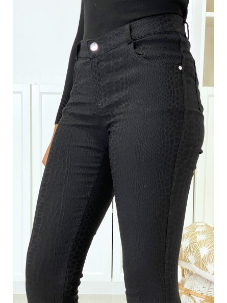 Pantalon slim noir motif python avec 5 poches - 5