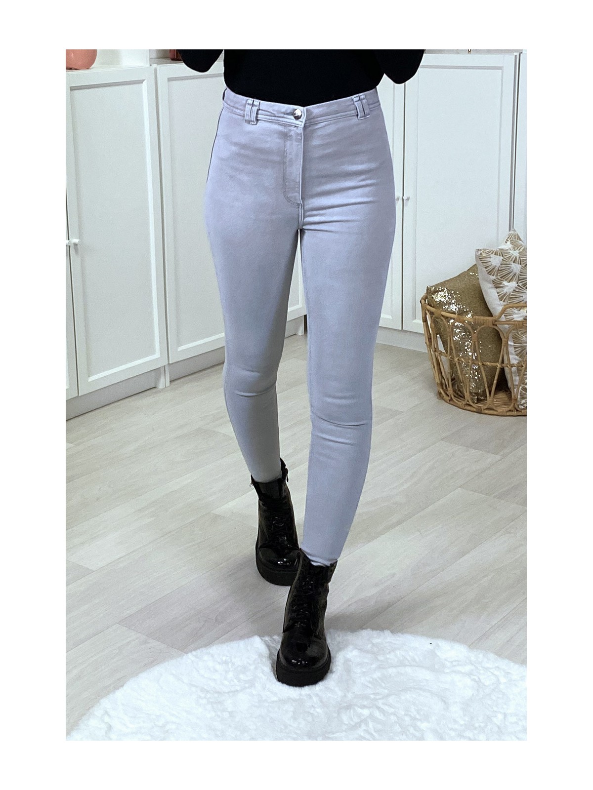 Jeans slim gris clair taille haute - 5