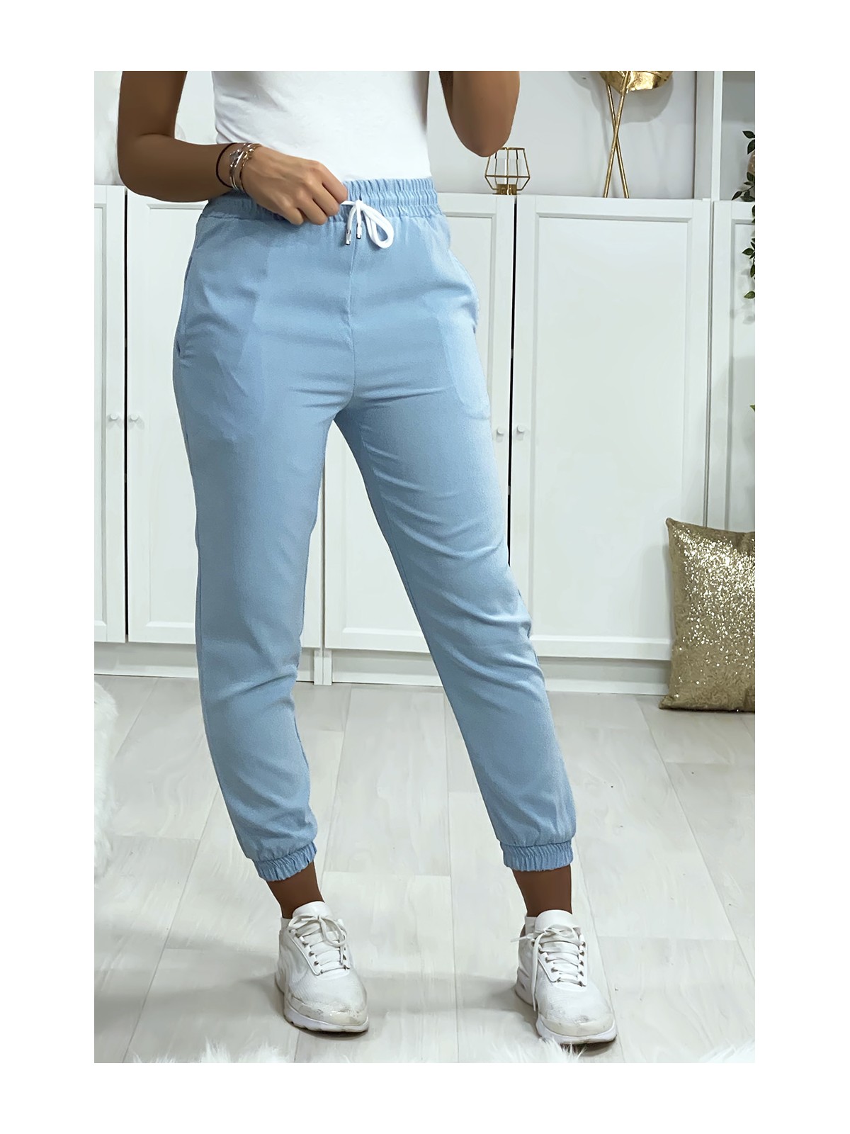 Pantalon jogging turquoise avec poche serré en bas - 2