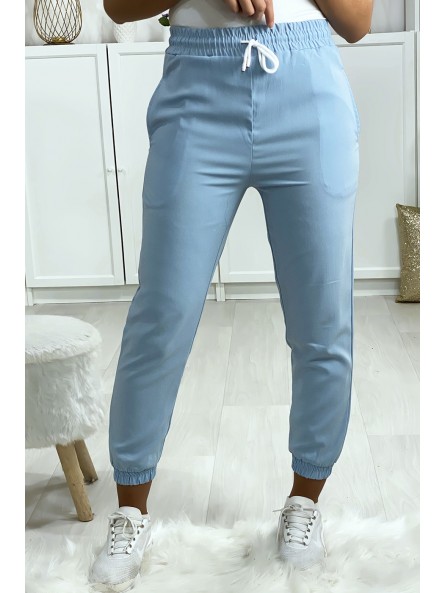 Pantalon jogging turquoise avec poche serré en bas - 4