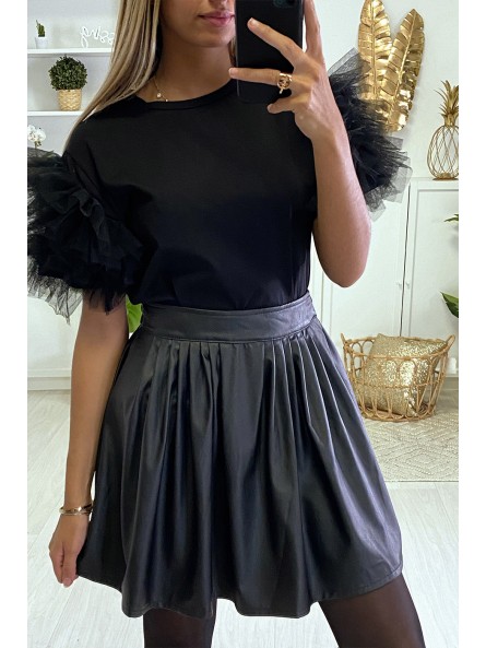 jupe simili noir plissée évasée - 2