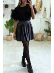 jupe simili noir plissée évasée - 3