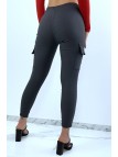 Pantalon slim anthracite elastique à grandes poches style cargo - 4