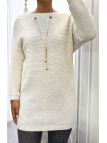Tunique beige en tricot avec accessoires - 1