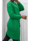 Pull tunique vert en maille torsadée avec poche - 3