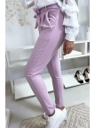 Pantalon cigarette violet avec poches et ceinture à nouer très fashion.1756 - 3