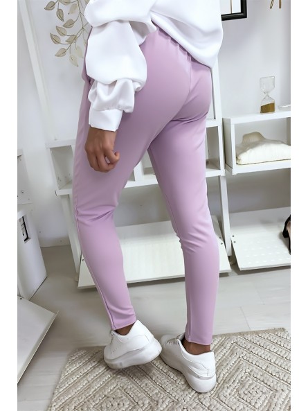 Pantalon cigarette violet avec poches et ceinture à nouer très fashion.1756 - 4