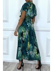 Longue robe d'été verte à manches courtes et col cache-coeur aux motifs palmiers - 6