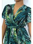 Longue robe d'été verte à manches courtes et col cache-coeur aux motifs palmiers - 8