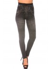 Leggings minceur noir style jeans taille haute et effet lien croisé. Effet Push-Up - 2