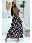 Longue robe marine à motif floral avec bretelle - 4