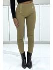 Pantalon slim taupe extensible taille haute à double zip  - 2