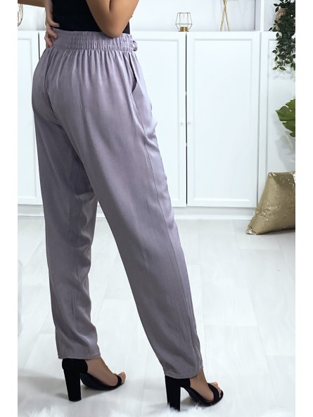 Pantalon gris en coton avec poches - 4