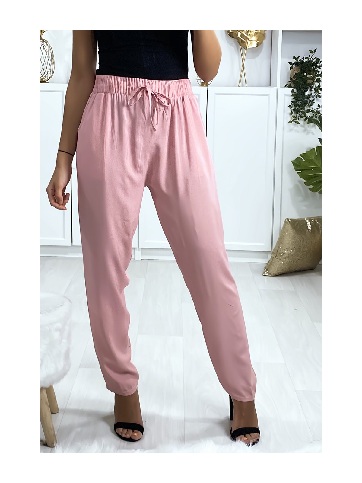 Pantalon rose en coton avec poches - 2