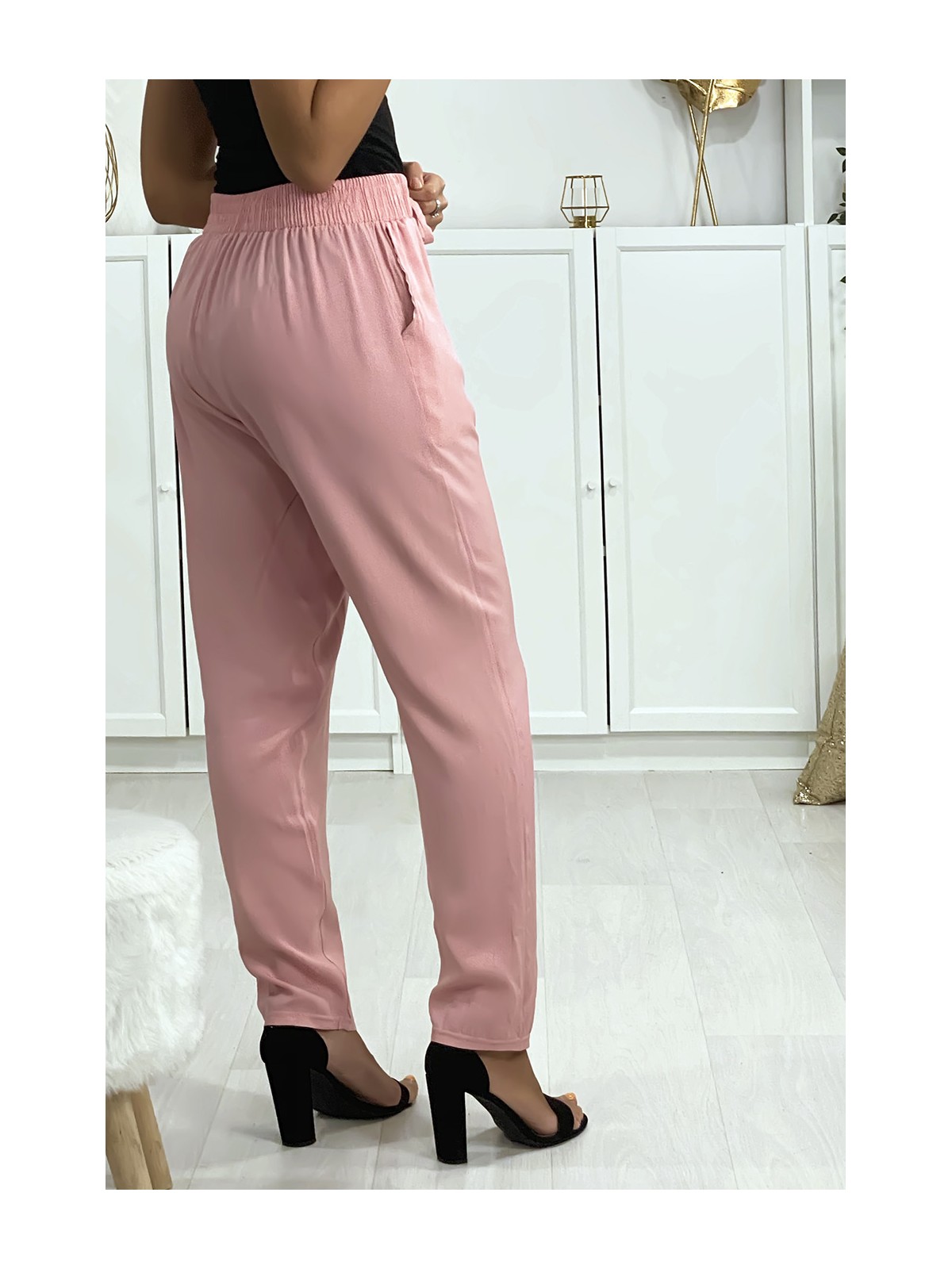 Pantalon rose en coton avec poches - 4