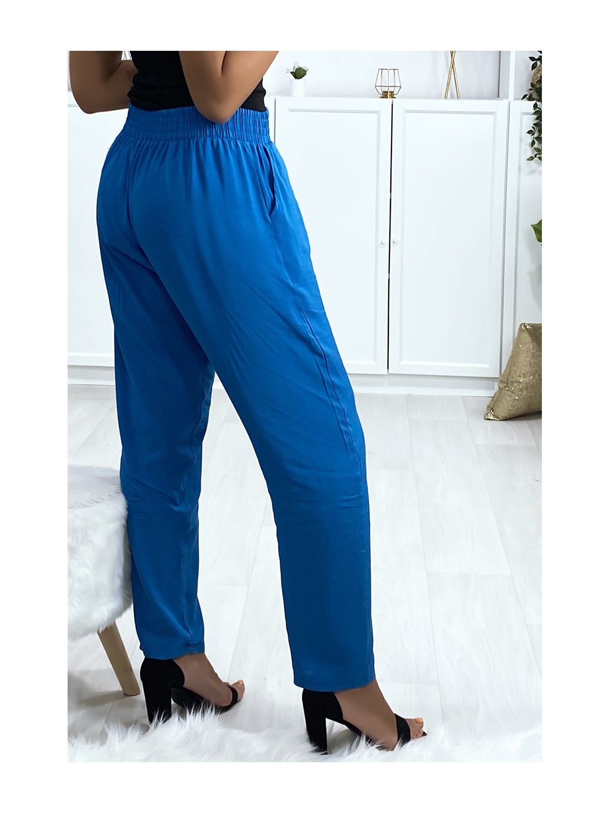 Pantalon bleu en coton avec poches - 4