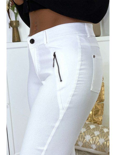 Pantalon slim blanc en strech avec zip et suédine - 5
