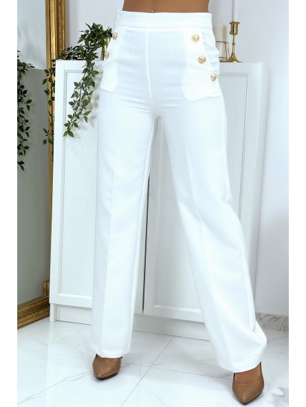 Pantalon palazzo blanc boutonné avec poches - 3