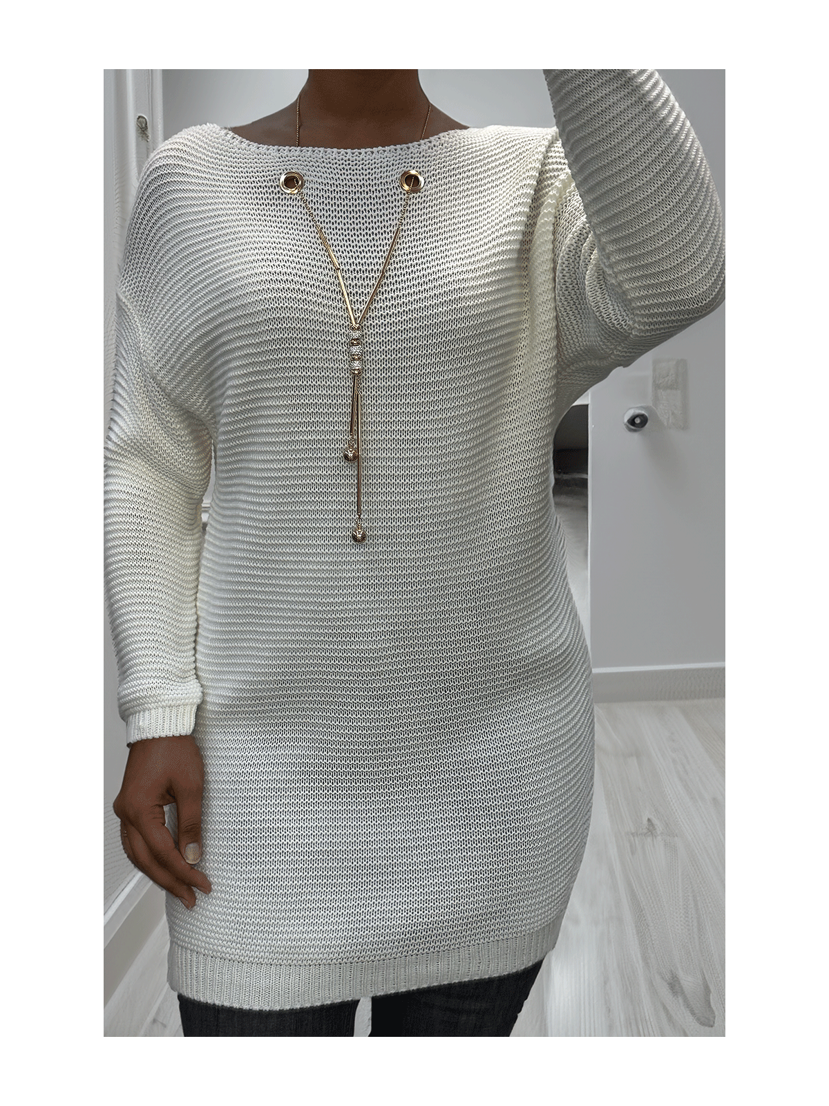 Tunique blanc en tricot avec accessoires - 1