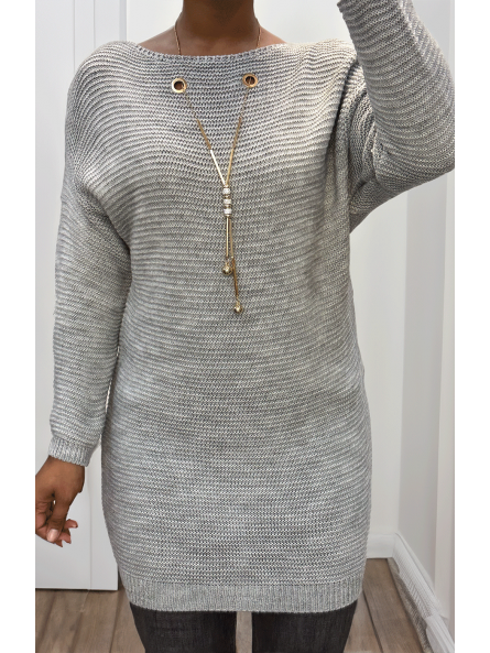 Tunique gris en tricot avec accessoires - 1
